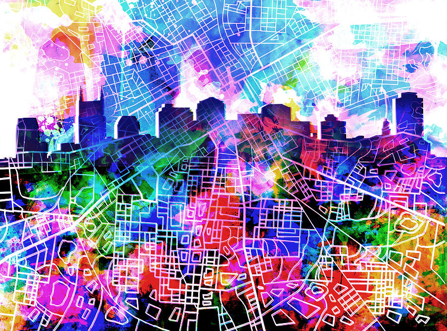 Nashville Skyline Watercolor 5 Painting by Bekim Art