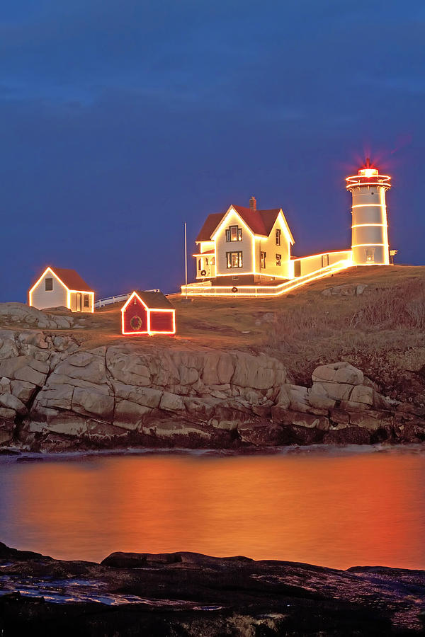 Nubble Lighthouseholiday Lights Photograph