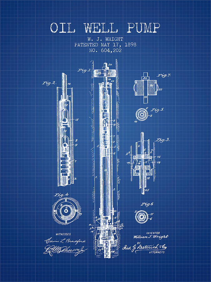 Oil Well Pump Patent From 1898 Blueprint Drawing By Aged Pixel