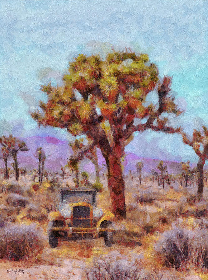 Old Car And Joshua Tree V1 Digital Art By Bob Galka