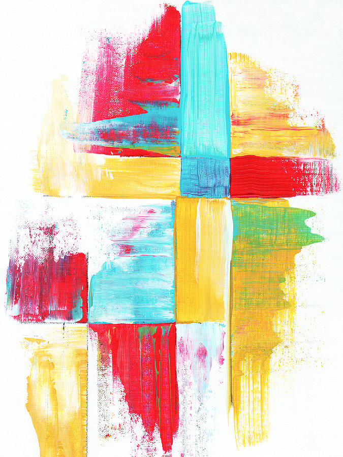 Original Bold Colorful Abstract Painting Patchwork By Madart Painting