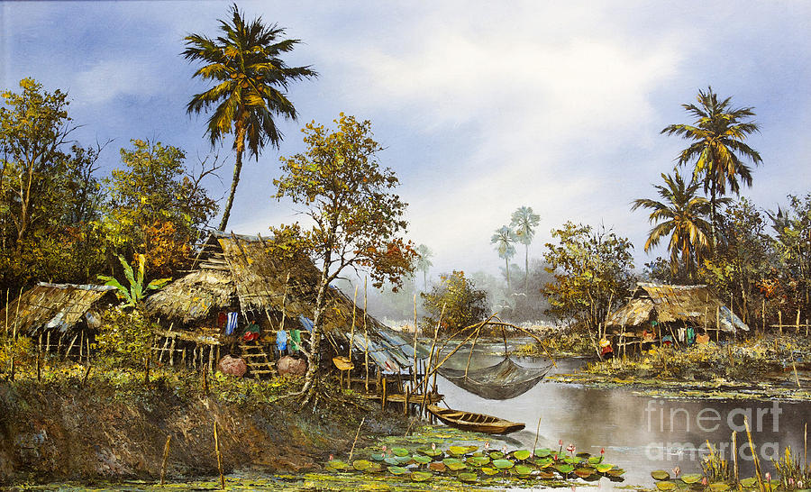 Original Oil Painting Showing Thailand Countryside On Canvas Photograph Original Oil Painting