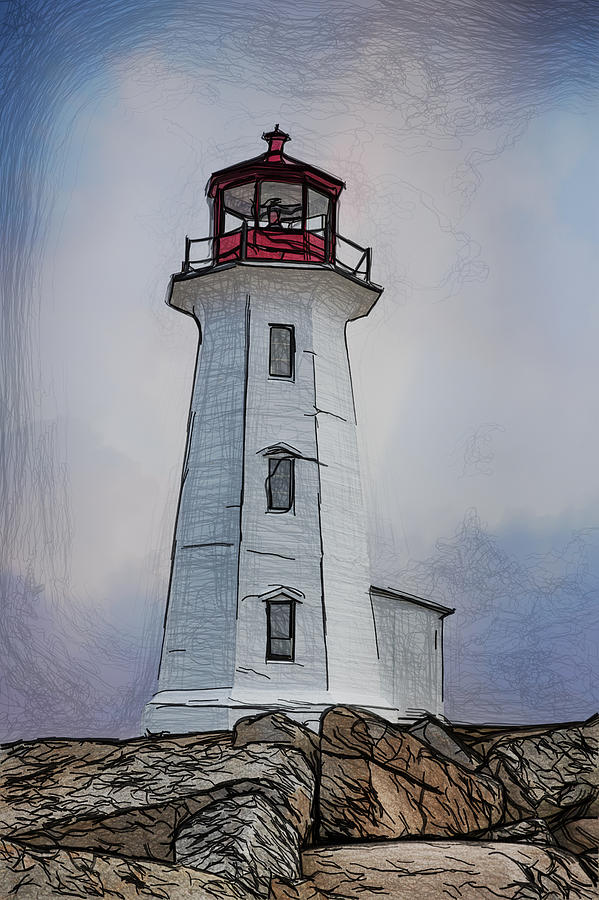 Peggys Cove Lighthouse Drawing Painting by John Haldane