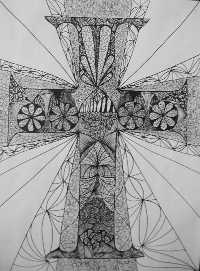 Pen And Ink Cross Drawing By Emily Maynard