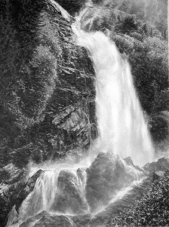 waterfall | Landscape pencil drawings, Art prints online, Waterfall drawing