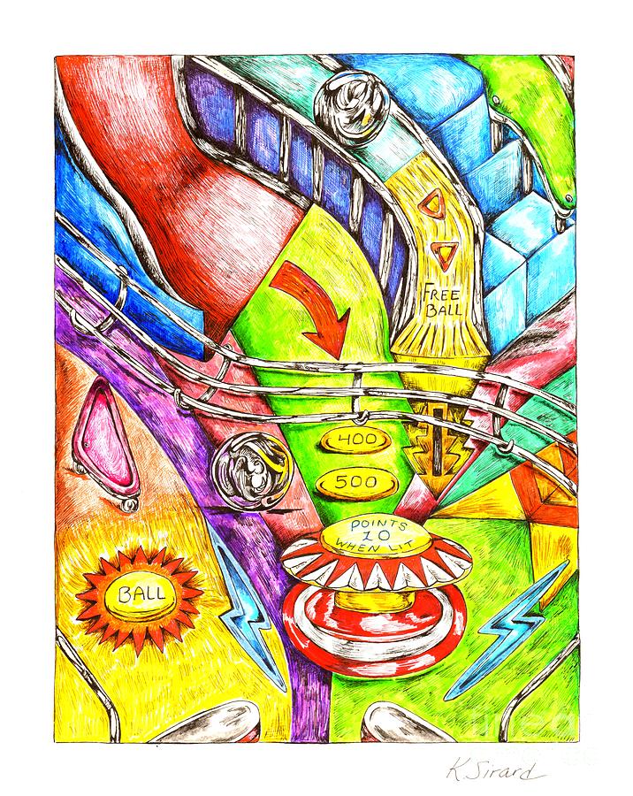 Pinball Drawing by Karen Sirard
