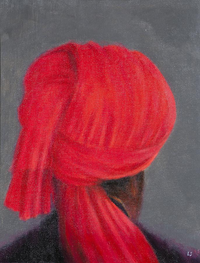 Red Turban On Grey Oil On Canvas Photograph By Lincoln Seligman