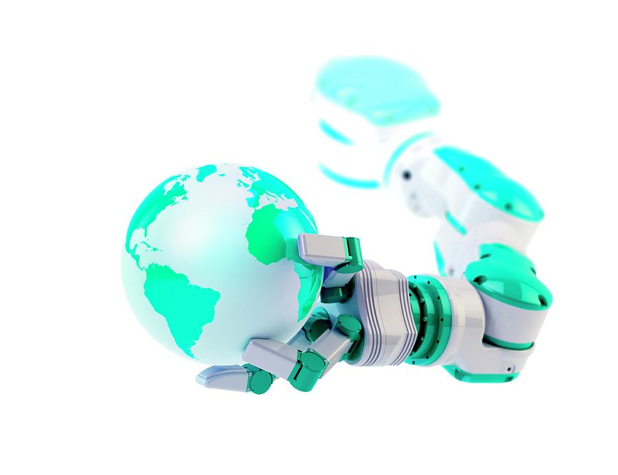 Robotic Hand Holding A Globe Photograph By Andrzej Wojcicki Fine Art