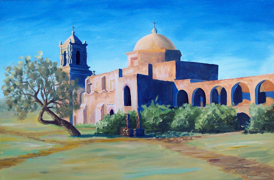San Antonio Mission Painting by Scott Alcorn