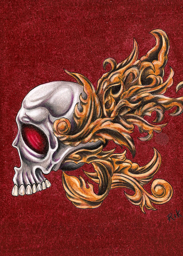 Skull With Filigree Drawing by Rik Hayes