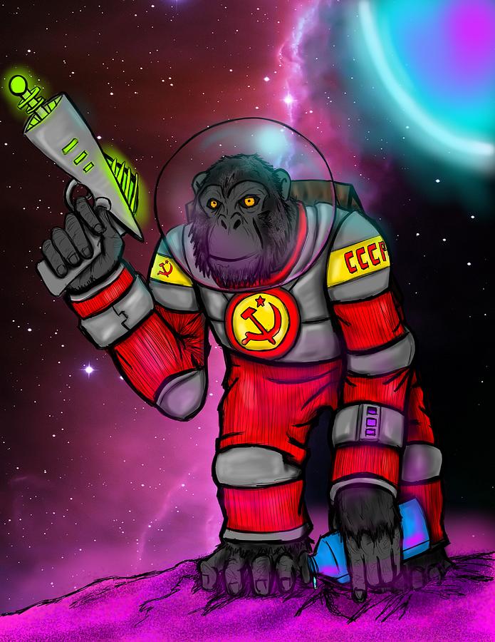 Soviet Space Chimp Drawing by Oliver Matuskey