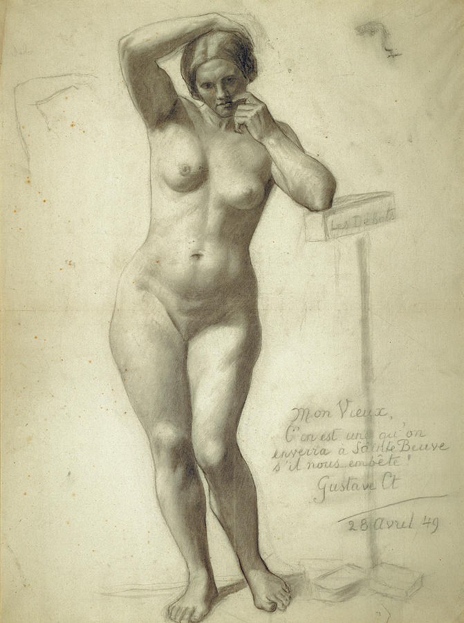 Standing Female Nude Gustave Courbet French Drawing By Litz Collection