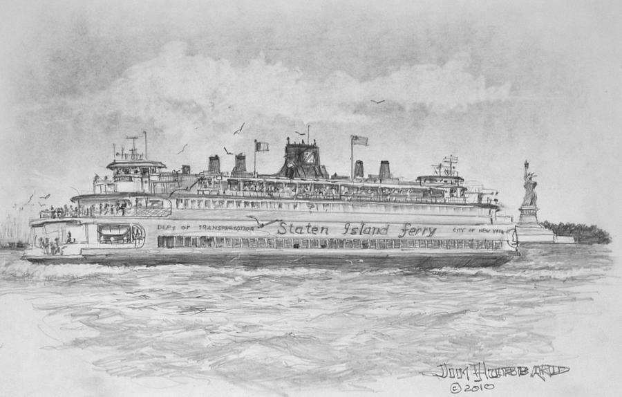 Staten Island Ferry Drawing by Jim Hubbard