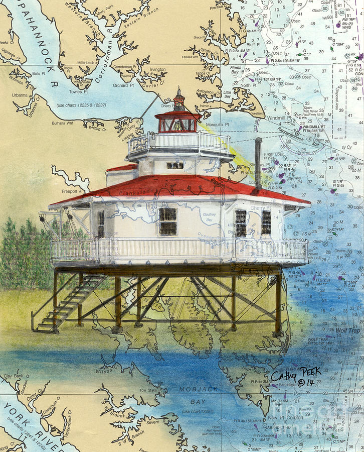 Stingray Pt Lighthouse Va Nautical Chart Map Cathy Peek Painting by