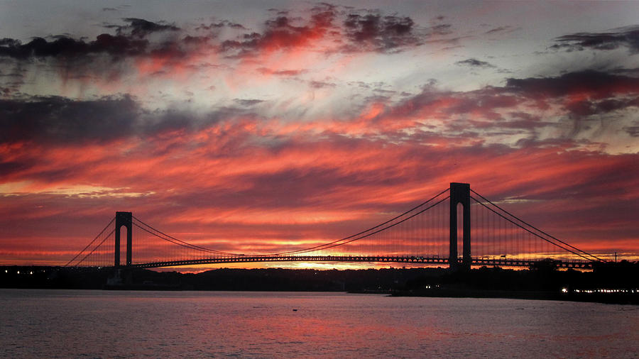 Sunset At Verrazano Narrows Bridge Photograph By Choi Ling Blakey