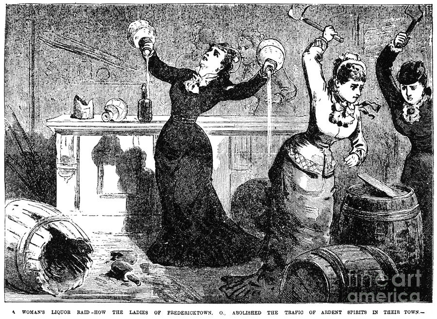 Temperance feminists smashing up liquor barrels