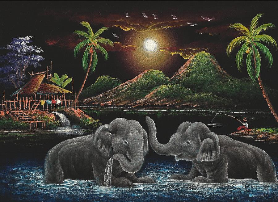 Thai Elephants Playing Painting