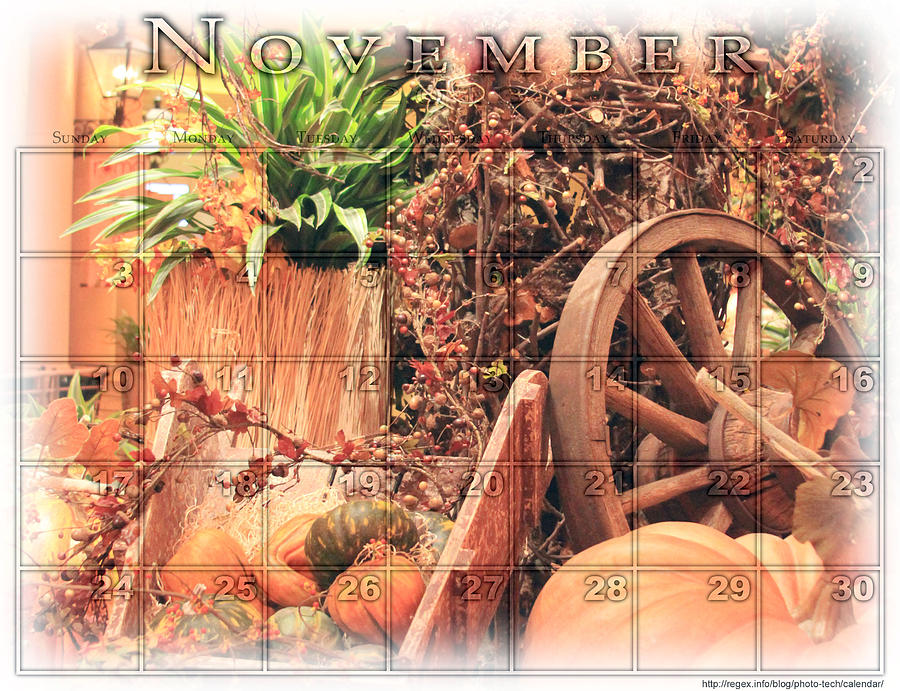 Thanksgiving Calendar For 11/2013 Photograph