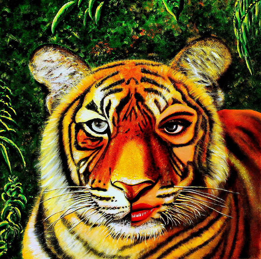 the-lady-and-the-tiger-painting-by-premkumar-c-n