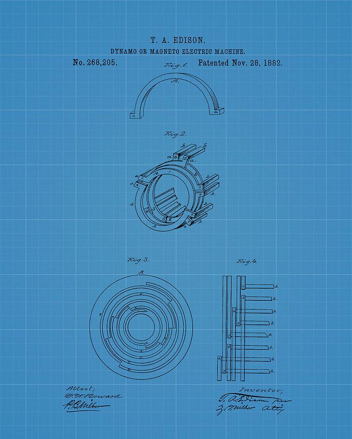 Thomas Edison S Dynamo Magneto Electric Machine Blueprint Patent Mixed Media By Dan Sproul