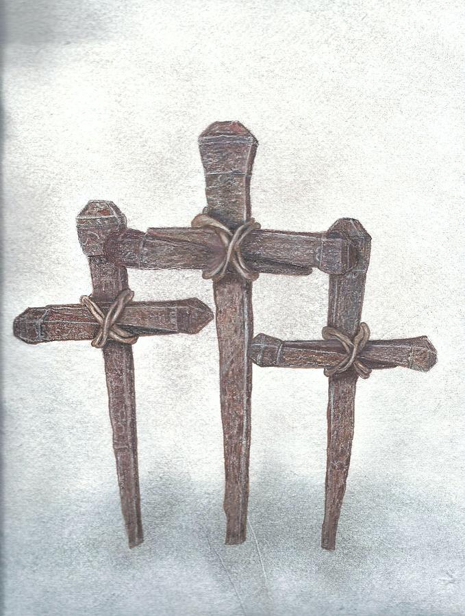 Three Crosses Drawing by Shari Smith