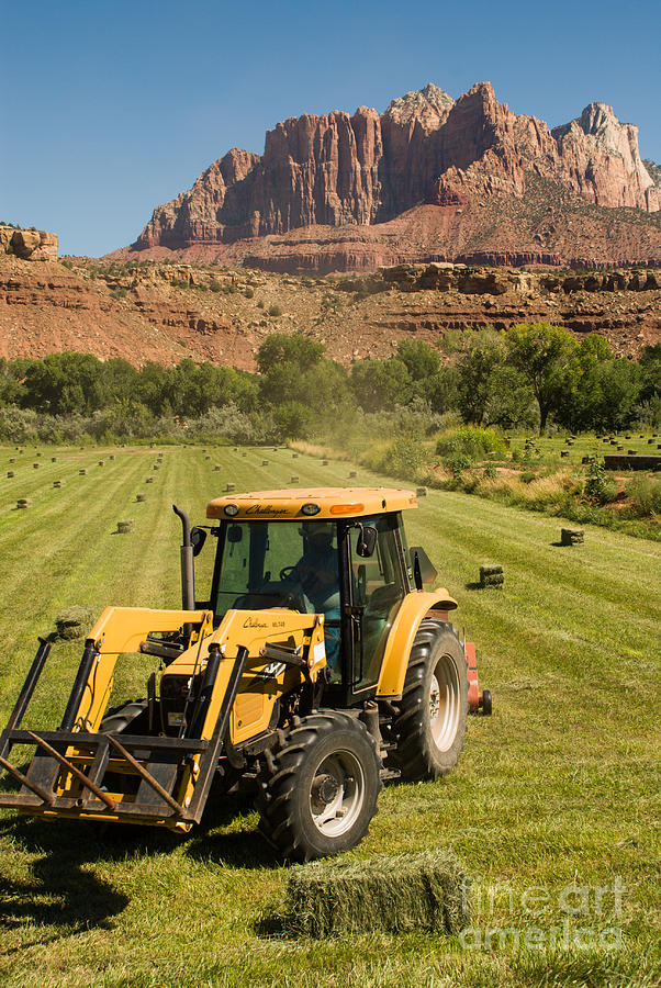 Tractor Baling Hay In Rockville Utah by Robert Ford