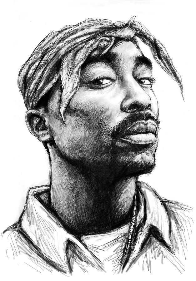 Tupac Shakur Art Drawing Sketch Portrait Painting by Kim Wang