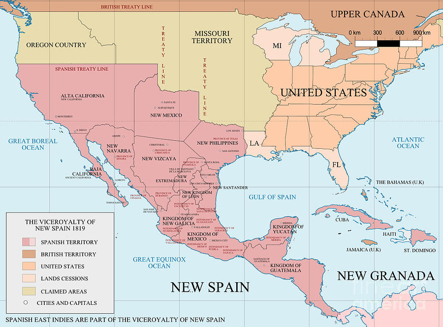 Viceroyalty Of New Spain 1819 by Pg Reproductions