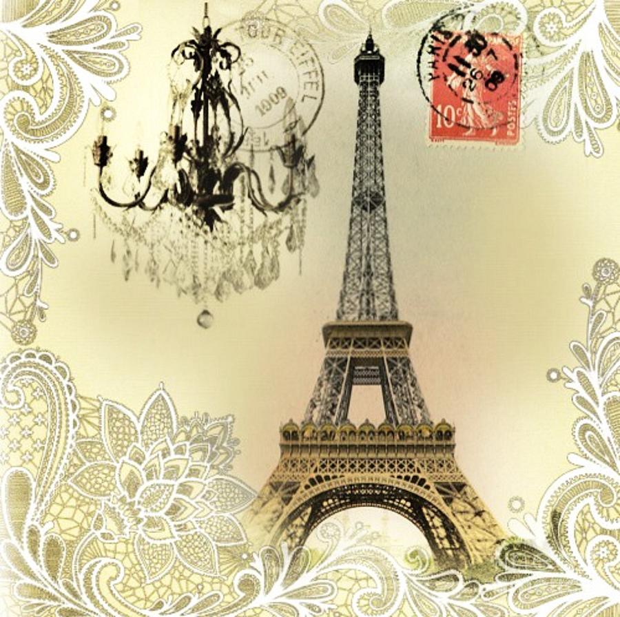 Tower Paris Pattern vintage by Art Lace  Eiffel Digital Vintage chandelier drawing Chandelier