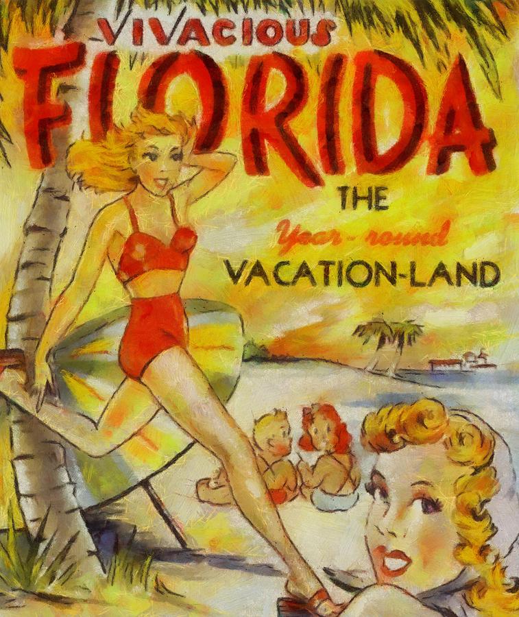 Vintage Vacation Poster Florida Mixed Media by Dan Sproul
