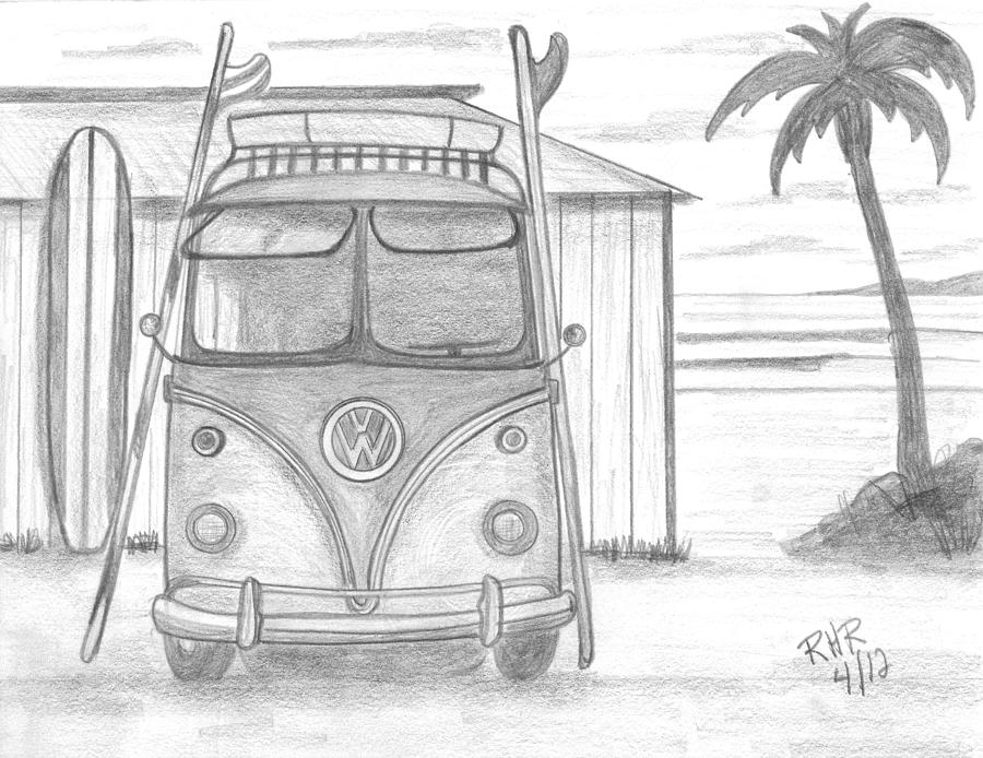 Vw Surfing Bus Drawing by Ray Ratzlaff