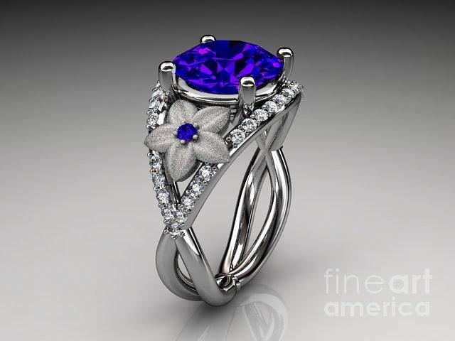 white gold diamond floral engagement ring blue Sapphire Jewelry