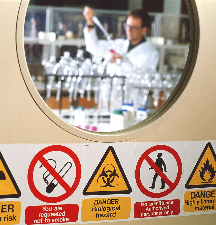 Safety Signs Seen On A Laboratory Door Photograph By Tek Image Pixels