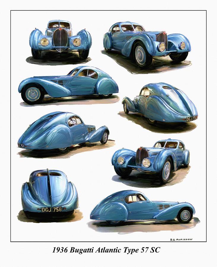 1936 Bugatti Atlantic Type 57 SC Digital Art 1936 Bugatti Atlantic Type 57 