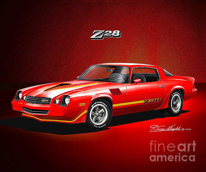 1978 Camaro Z28 bright red Drawing Danny Whitfield
