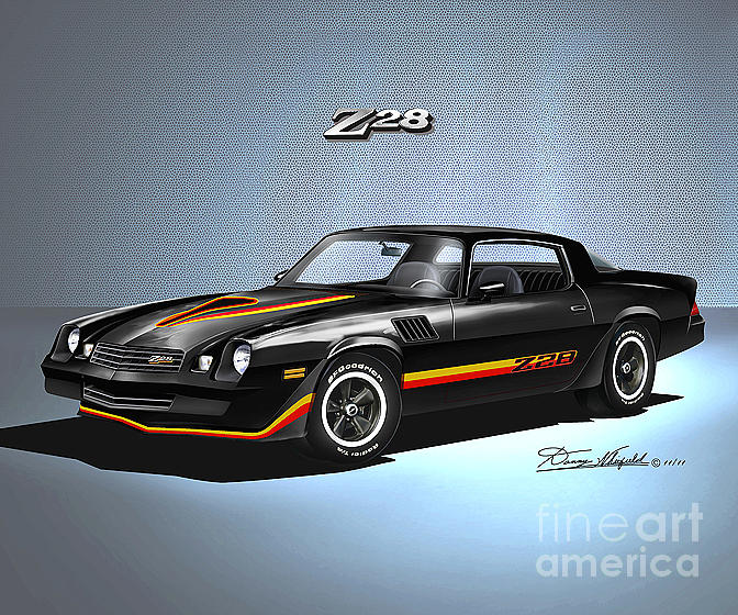 1978 Camaro Z28 tuxedo Black Drawing Danny Whitfield