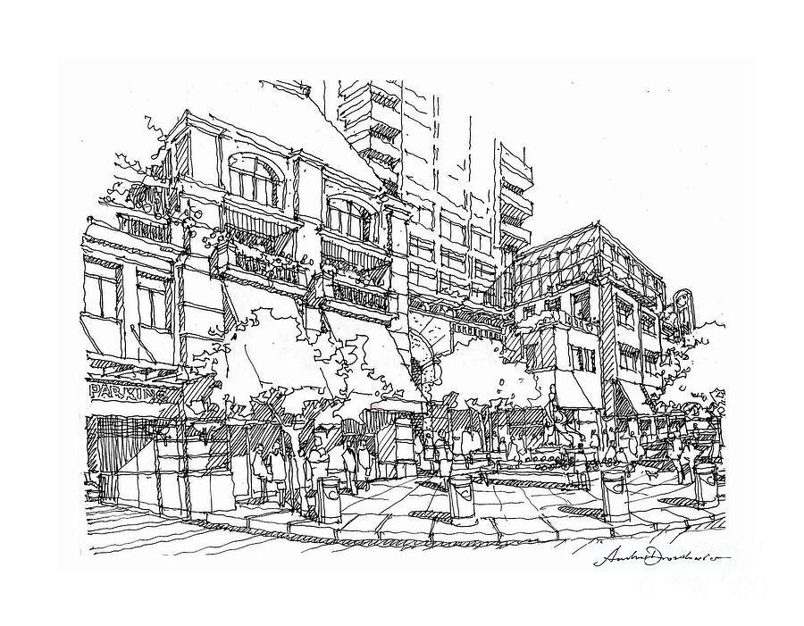 Plaza Drawing by Andrew Drozdowicz