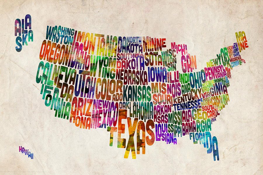 United States Text Map Digital Art