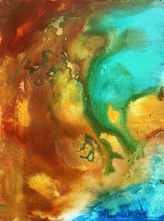 Abstract Art Colorful Turquoise Rust River Of Rust I By Madart by Megan