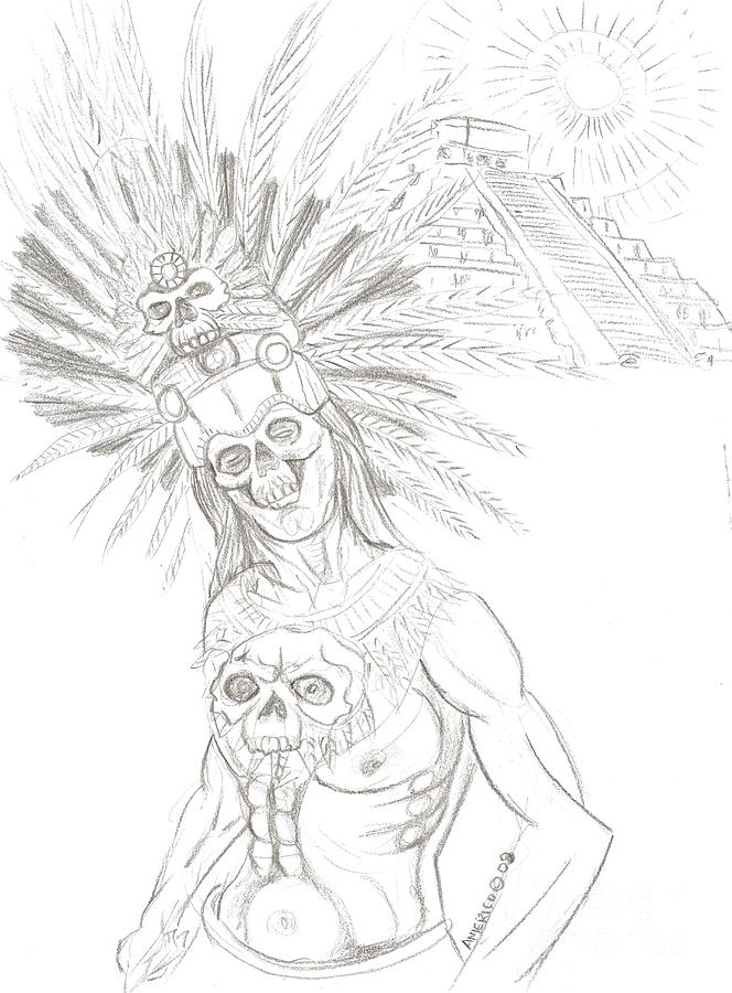 Aztec Warrior In Front Of Chicchen Itza By Americo Salazar