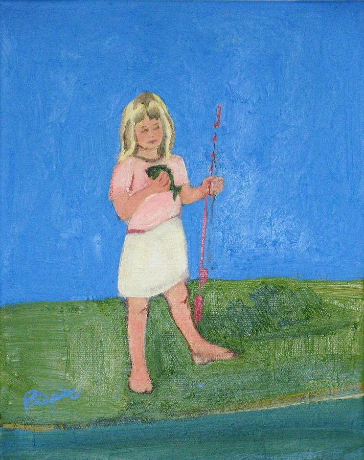 Barefoot Girl with Fish Painting Barefoot Girl with Fish Fine Art Print