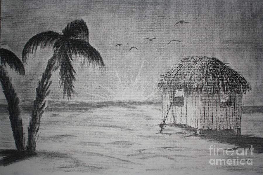 Beach House Sunset Drawing Beach House Sunset Fine Art Print