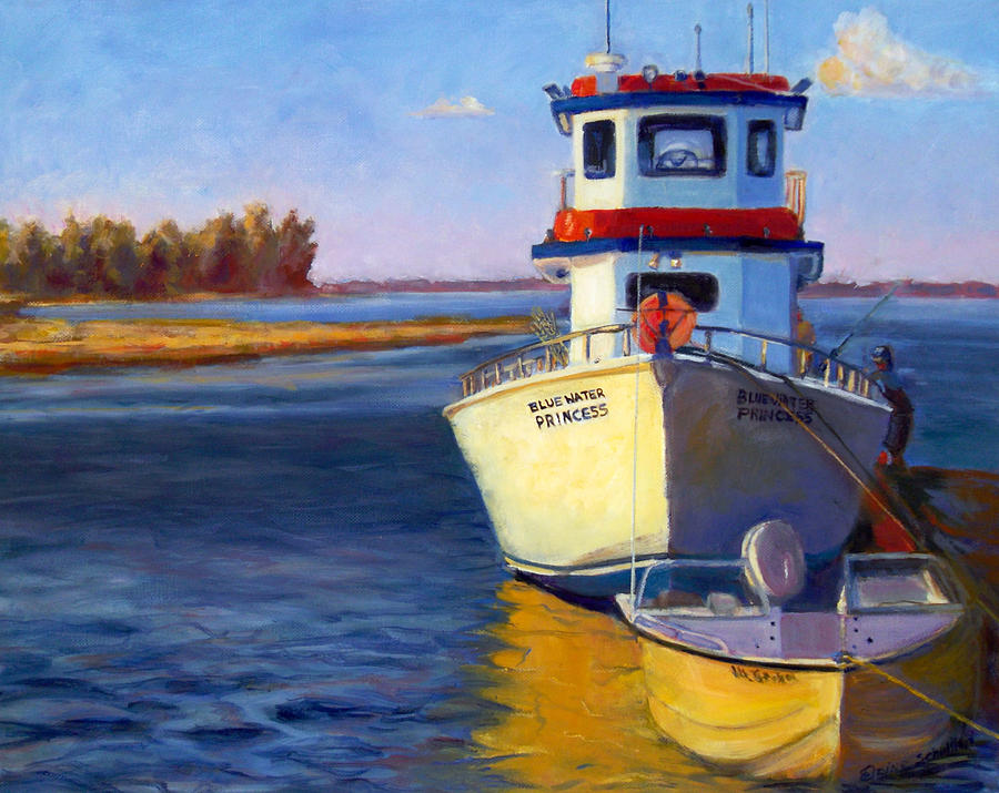 Blue Water Fishing Boat is a painting by Elaine Schulstad which was ...