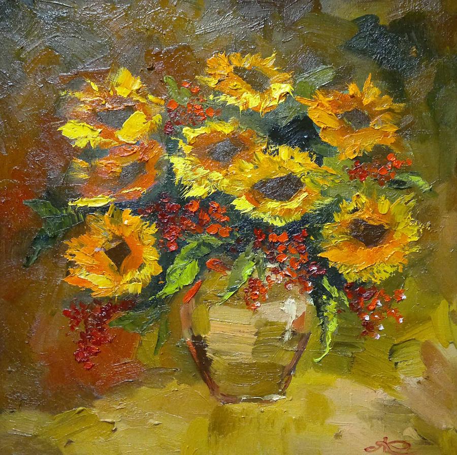 Bouquet Of Sunflowers Flowers Floral Composition Painting By Anna Sokol