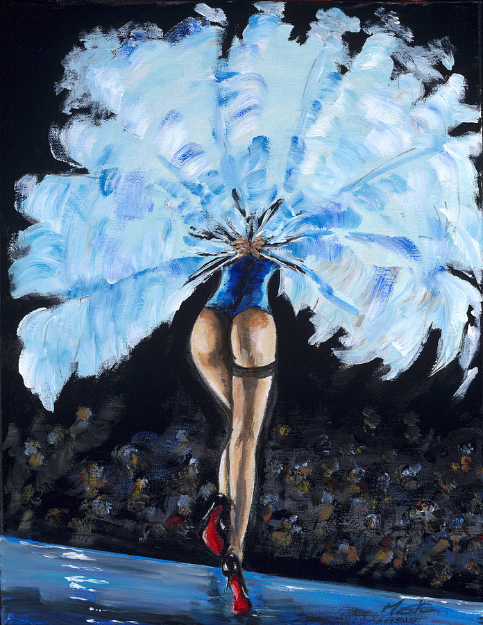 Burlesque Derrier With Blue Fan Painting By Steve Manton