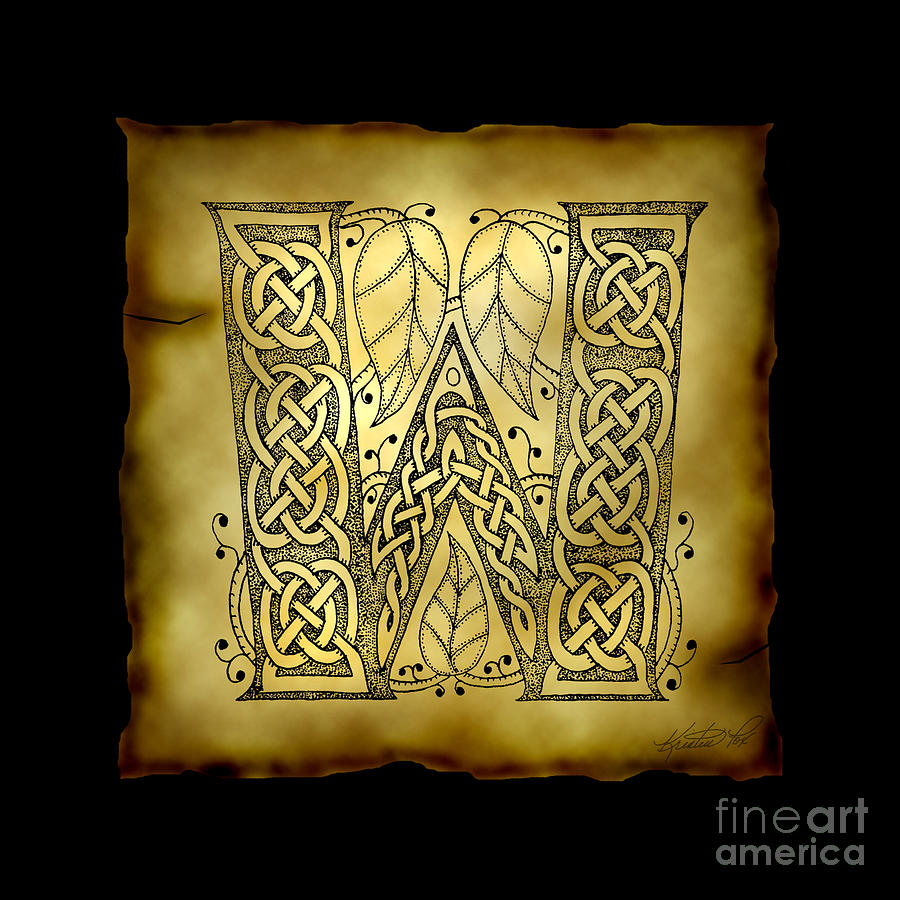 Celtic Letter W Monogram By Kristen Fox