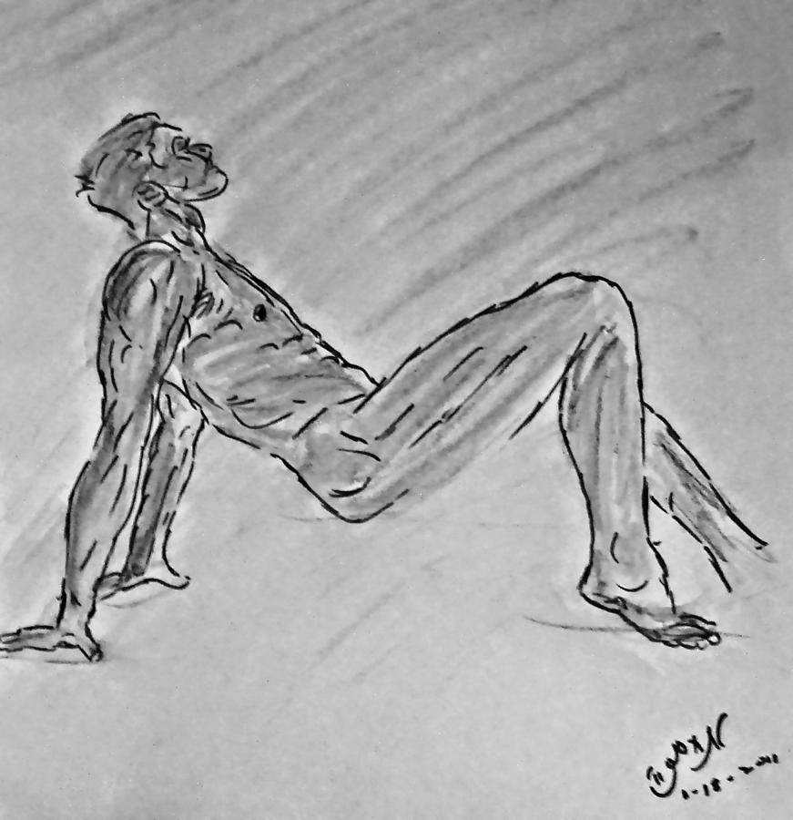 Charcoal Drawing of Classic Male Nude Figure Dancing a Lyrical Modern Dance