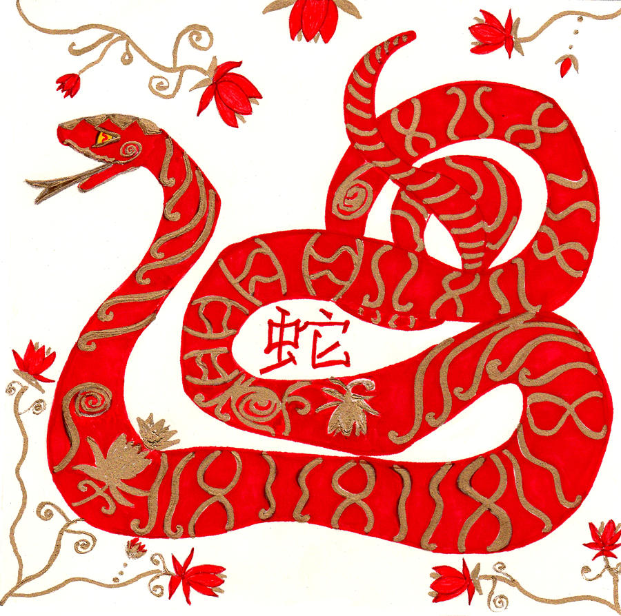 Chinese Zodiac Snake Drawing by Barbara Giordano