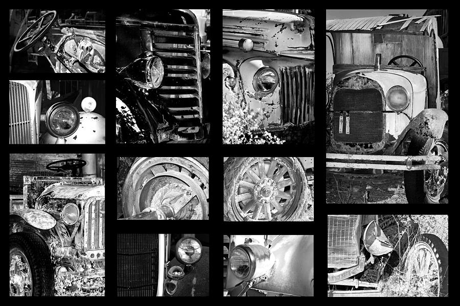 Classic Car Collage In Black And White Photograph Classic Car Collage In