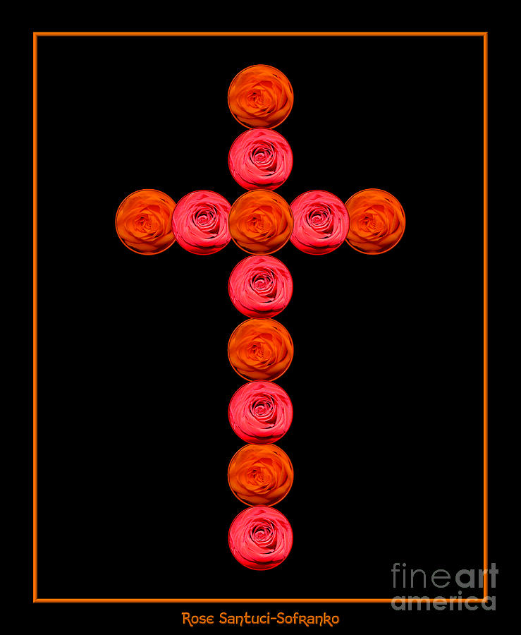 Cross of red and orange roses Photograph Cross of red and orange roses 
